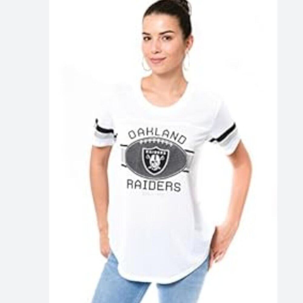 NWOT NFL Oakland Raiders Women's Soft Mesh Jersey Varsity Tee Shirt Size L